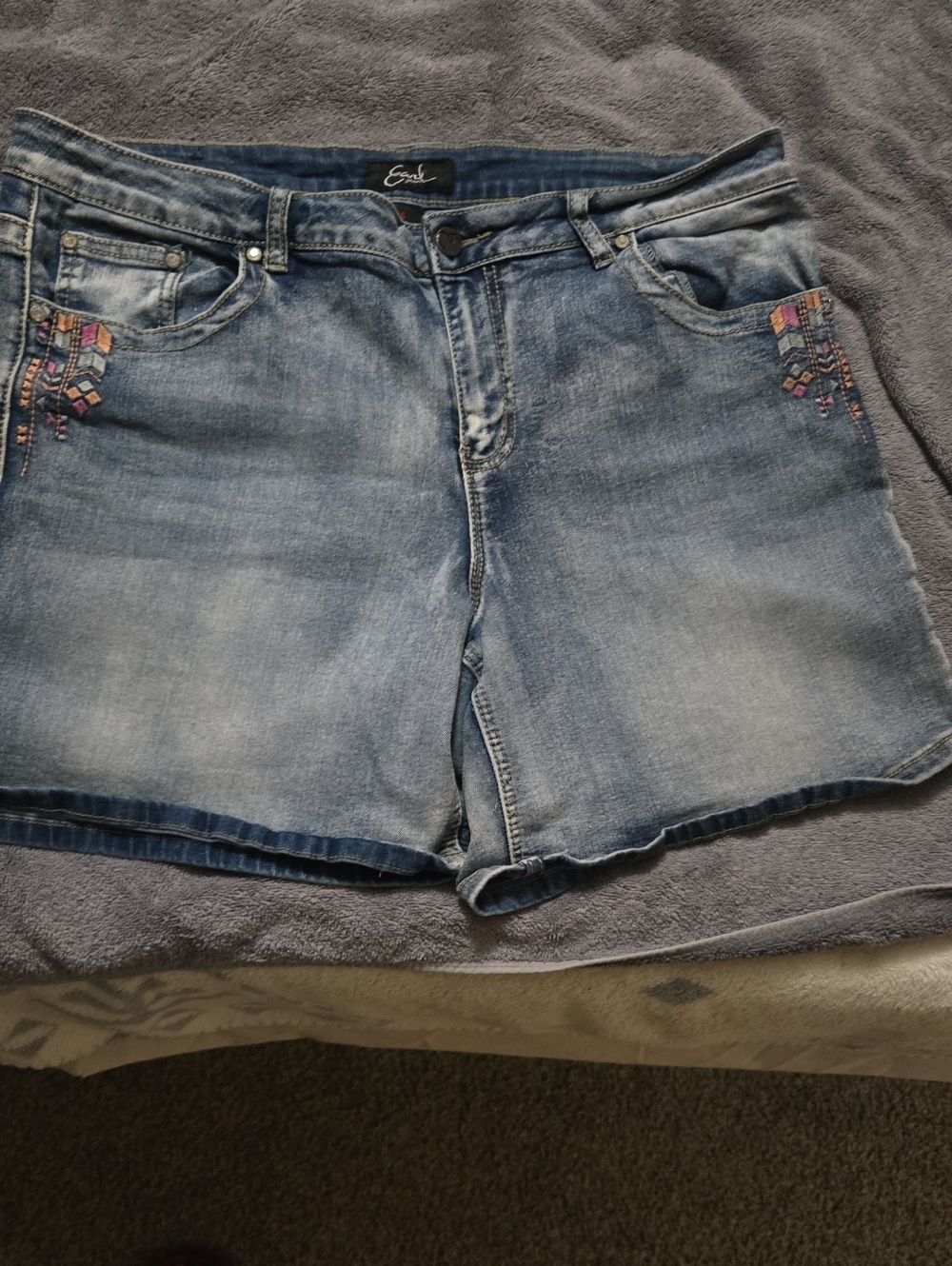 Earl Jeans Light Blue Denim Shorts with Multicolor Embroidery